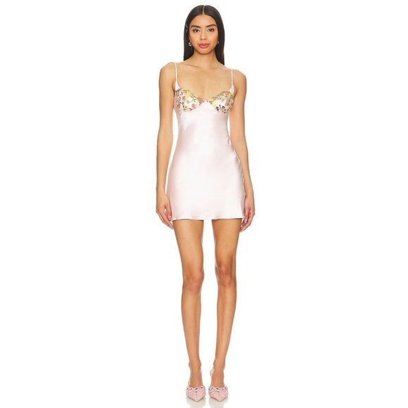 MORE TO COME Roothe Mini Dress in Blush New Womens Satin Floral - Picture 1 of 11